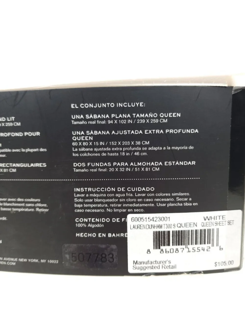 Lauren Ralph Lauren Dunham Sateen Queen White Sheet Set 300 Thread Count Cotton